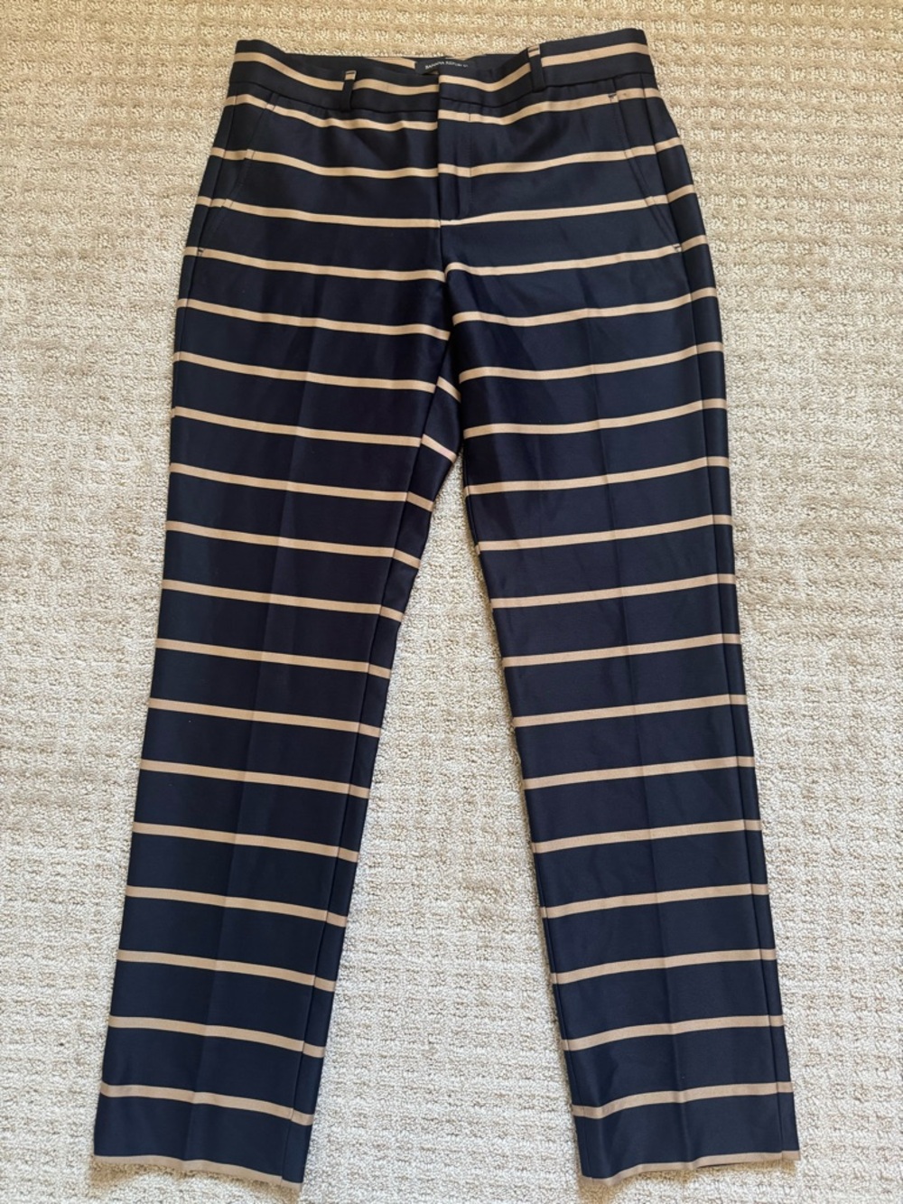 Banana Republic Ryan pants, navy blue and gold striped, size 6